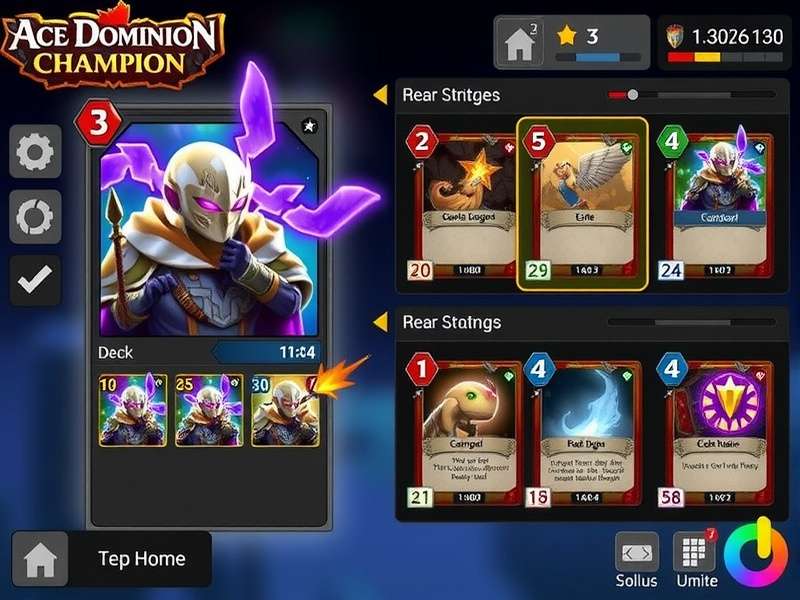 Ace Dominion Champion card collection interface showing various card types